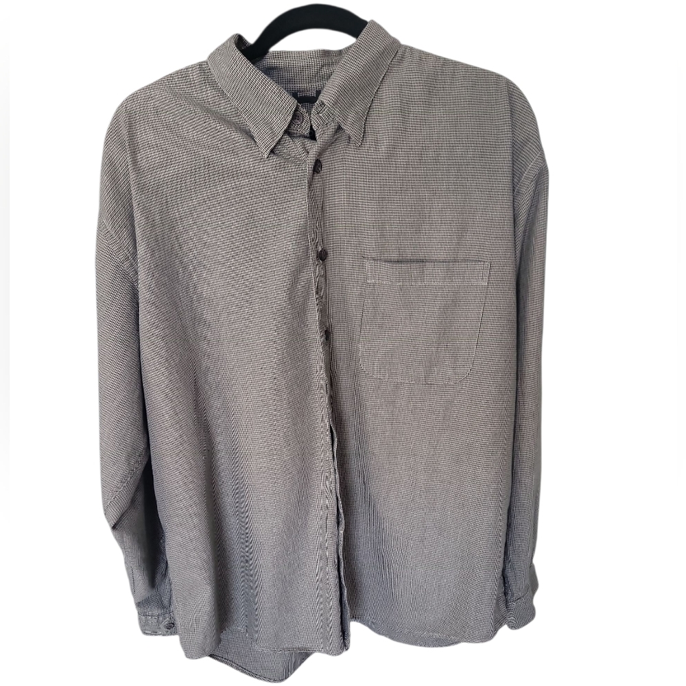 IZOD Mens Long Sleeve Dress Shirt XL Houndstooth Small Print Black And Off White